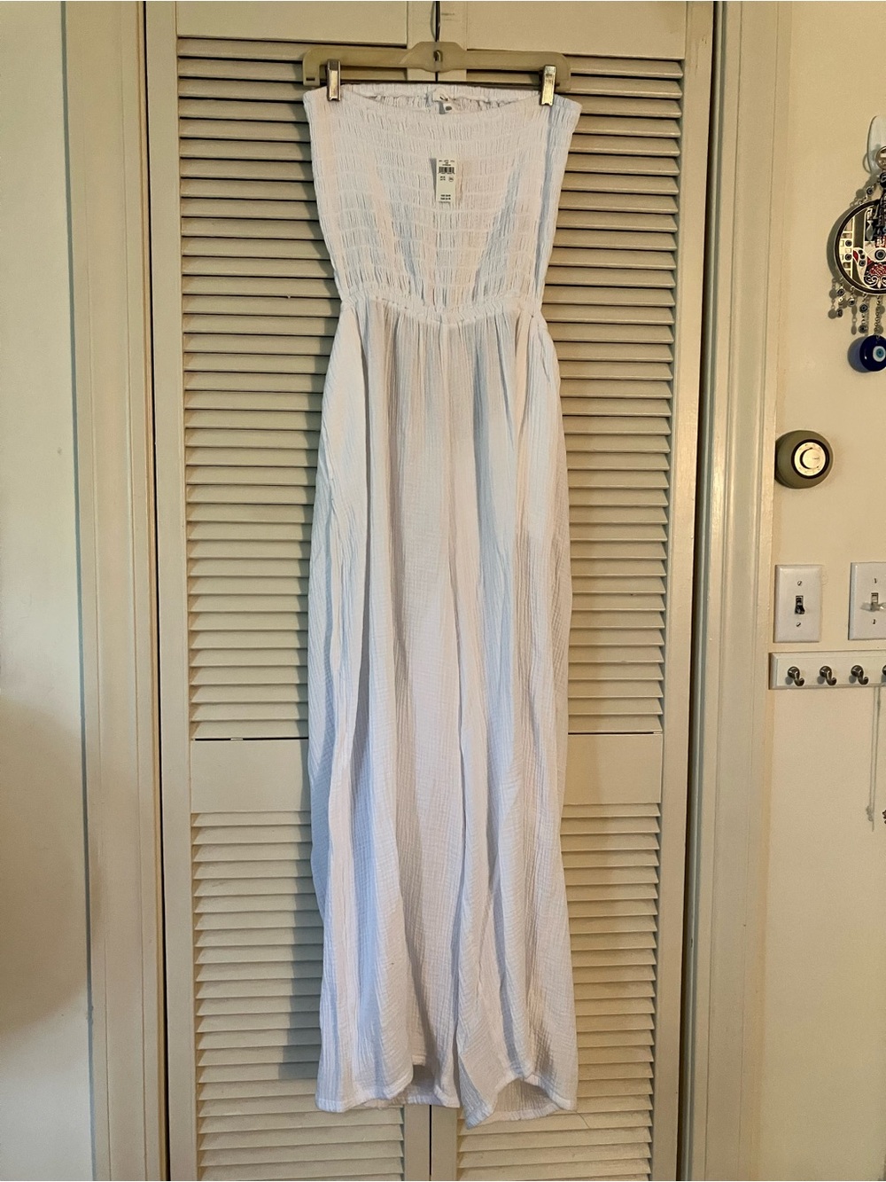 Aerie Real Good XL White Gauzy Strapless Smocked Jumpsuit NWT
